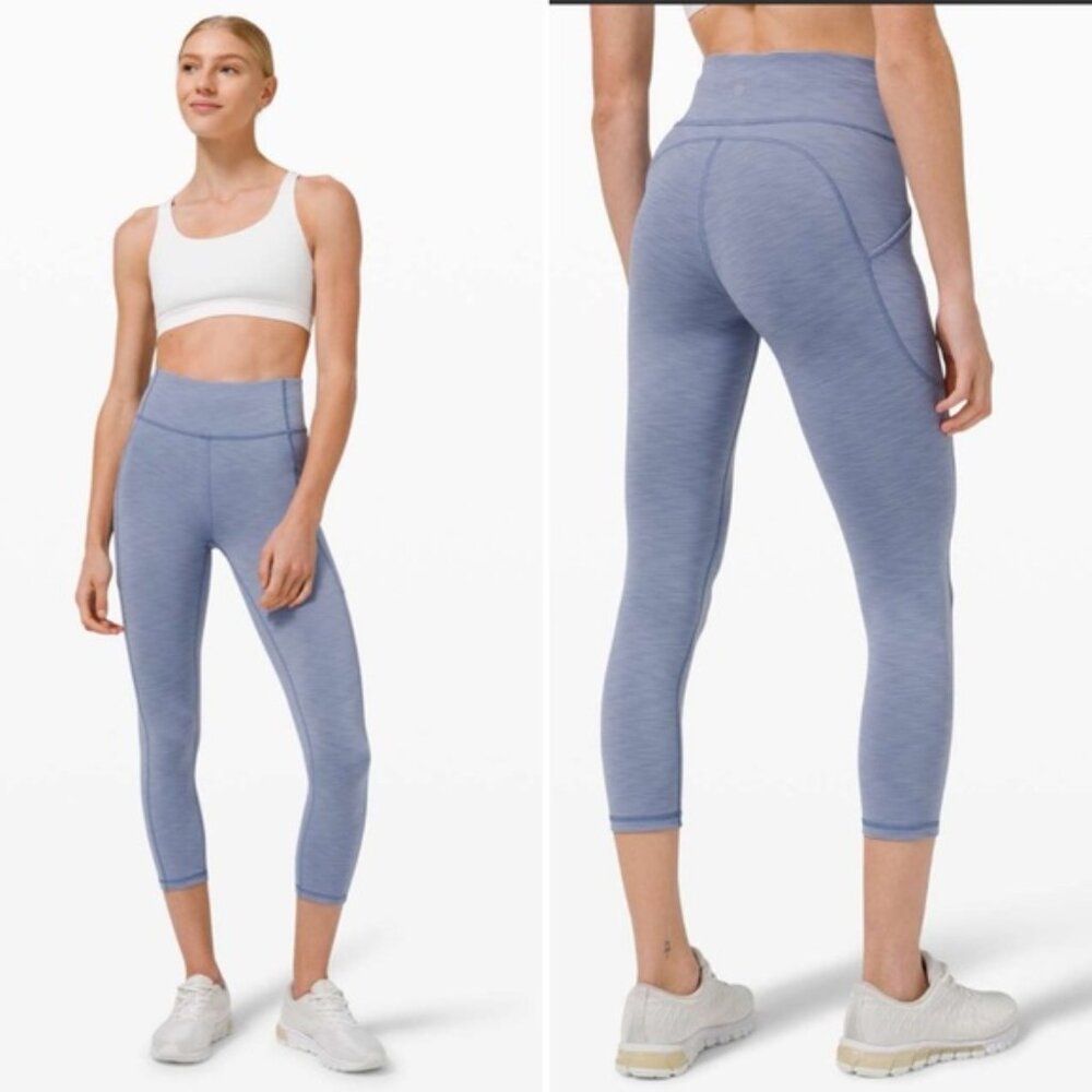 Lululemon Invigorate High Rise Crop Pockets Heathered Water Drop Size 8